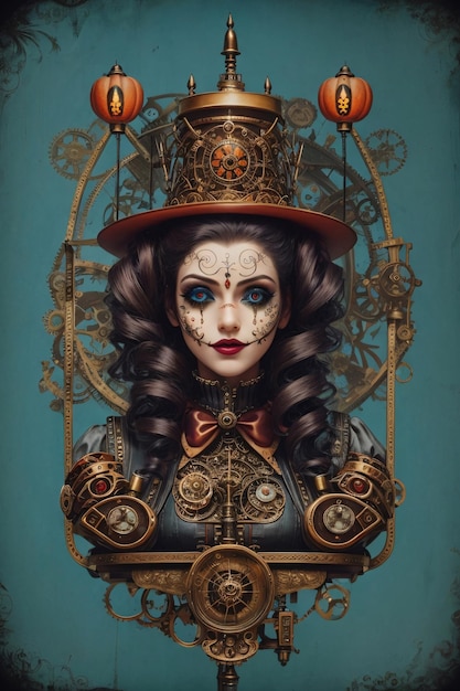 Illustration vectorielle de la carte d'Halloween Steampunk