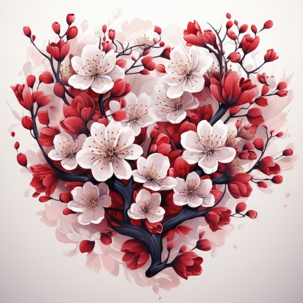 Illustration vectorielle d'un cerisier en fleurs en forme de coeur