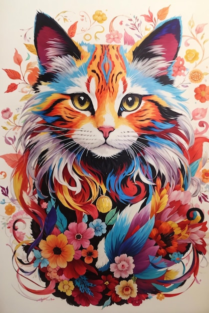 Illustration vectorielle de chat colorée pour la conception ou l'impression de T-shirts