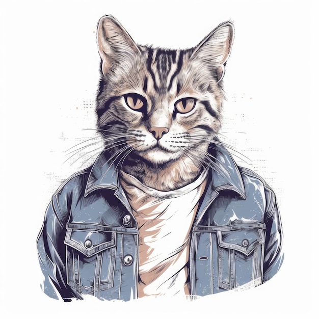 illustration vectorielle de chat décontracté pour t-shirt dessiné dans Adobe Illustrator