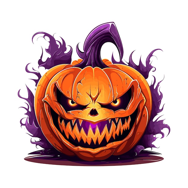 Illustration vectorielle de citrouille monstre mignon Halloween et illustration de citrouille d'Halloween plate dessinée