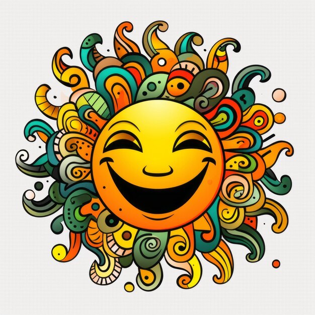 Illustration vectorielle colorée du Doodle souriant du soleil zen