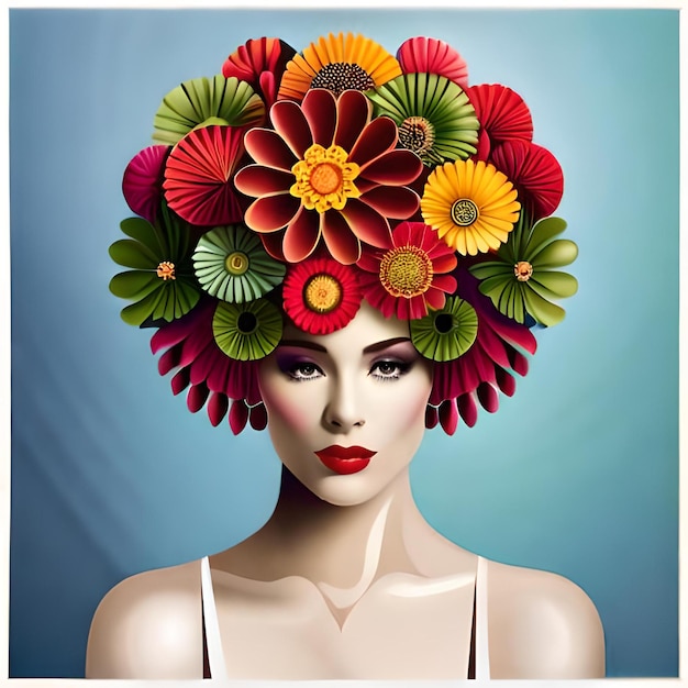 Photo illustration vectorielle colorée fleurs d'art dans un walmart dans la tête de la femme