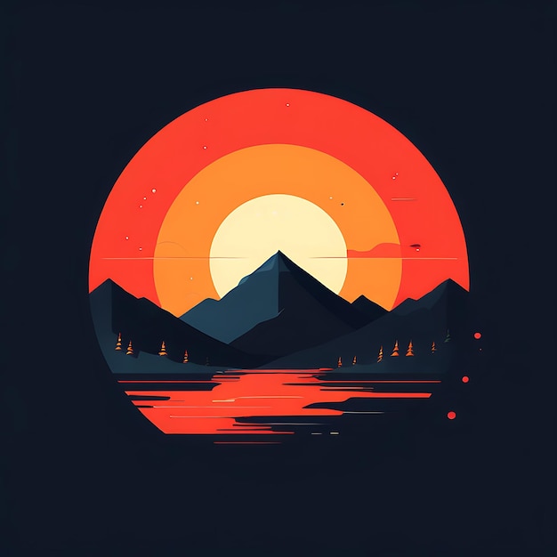 illustration vectorielle d'un coucher de soleil dans les montagnes