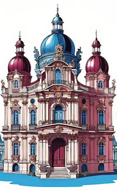 Illustration vectorielle en couleurs du magnifique palais, point de repère architectural du XVIe au XVIIIe siècle