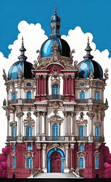 Illustration vectorielle en couleurs du magnifique palais, point de repère architectural du XVIe au XVIIIe siècle