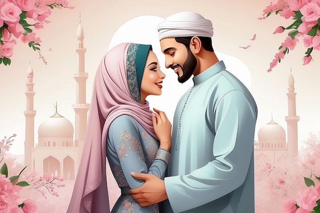 Illustration vectorielle d'un couple musulman romantique