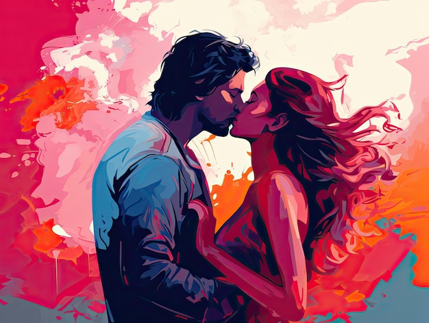 Illustration vectorielle d'un couple qui s'embrasse