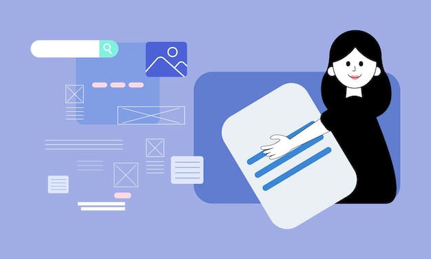 Illustration vectorielle de la création et de la gestion de contenu de concepteur de sites Web Conception et développement Web analytique seo médias sociaux