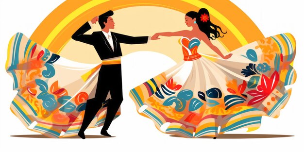 Illustration vectorielle de danse traditionnelle mexicaine Traje de Tehuantepec