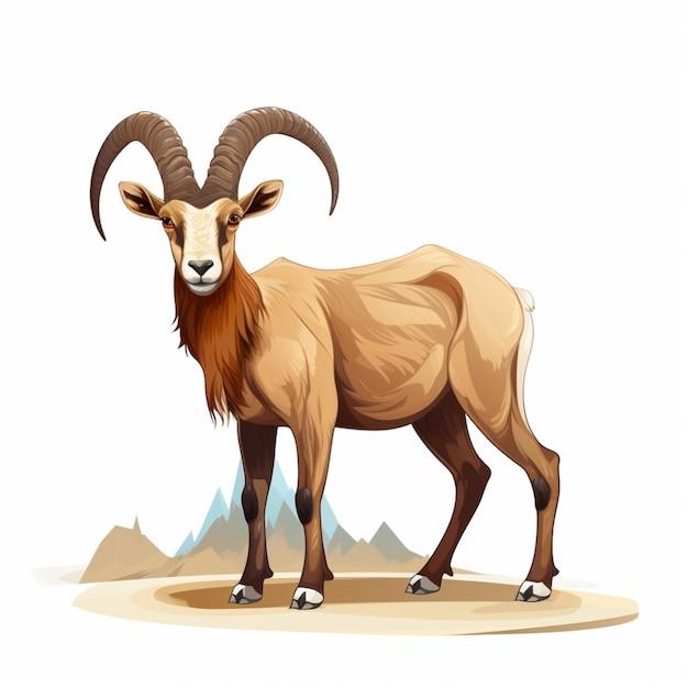 Illustration vectorielle de dessin animé 2d Ibex sur fond blanc salut