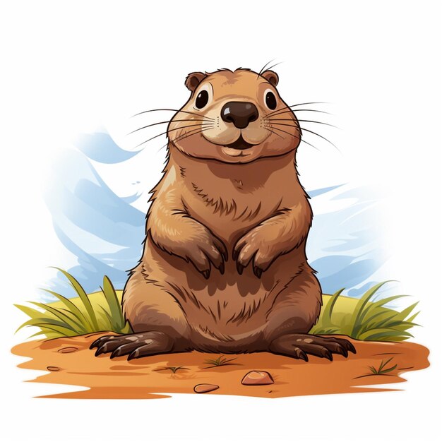 Illustration vectorielle de dessin animé 2d de la marmotte sur fond blanc