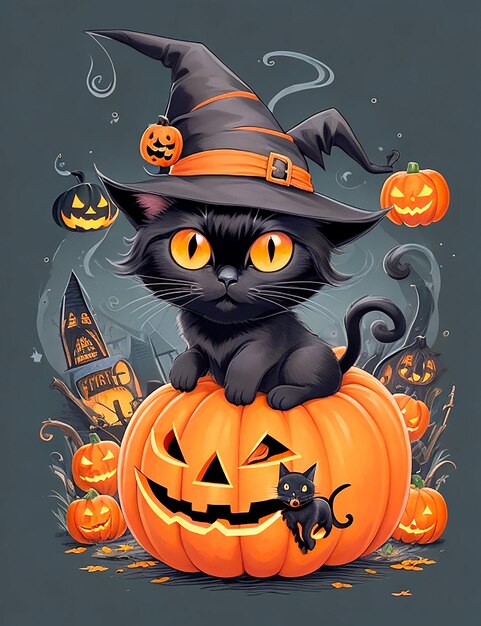 Illustration vectorielle dessinée à la main d'un chat d'Halloween générée par l'IA