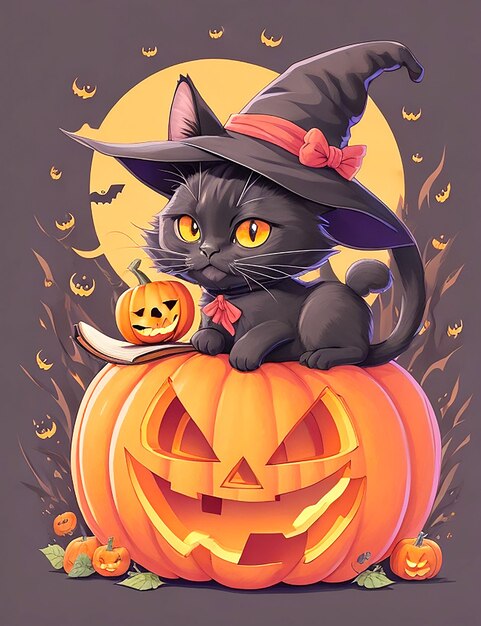 Illustration vectorielle dessinée à la main d'un chat d'Halloween générée par l'IA