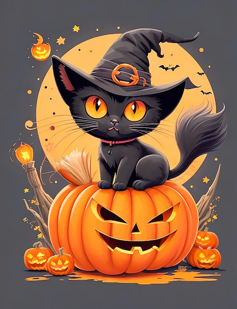 Illustration vectorielle dessinée à la main d'un chat d'Halloween générée par l'IA