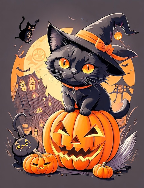 Illustration vectorielle dessinée à la main d'un chat d'Halloween générée par l'IA