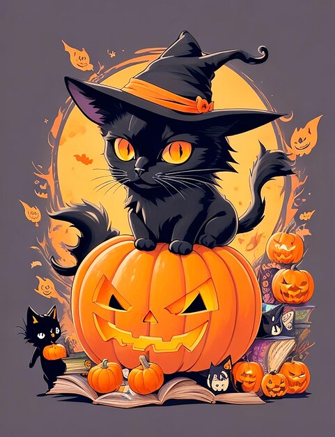 Illustration vectorielle dessinée à la main d'un chat d'Halloween générée par l'IA