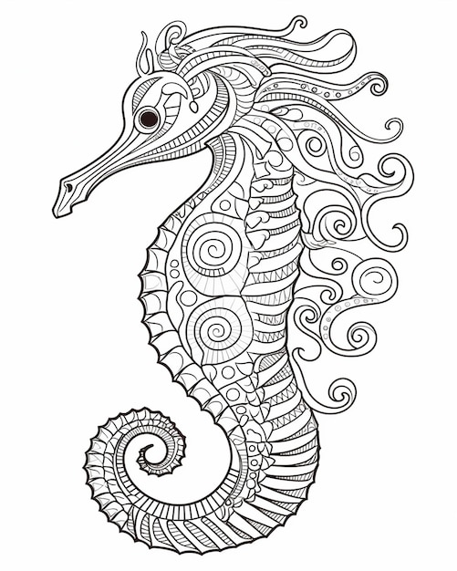 Illustration vectorielle dessinée à la main par un cheval de mer