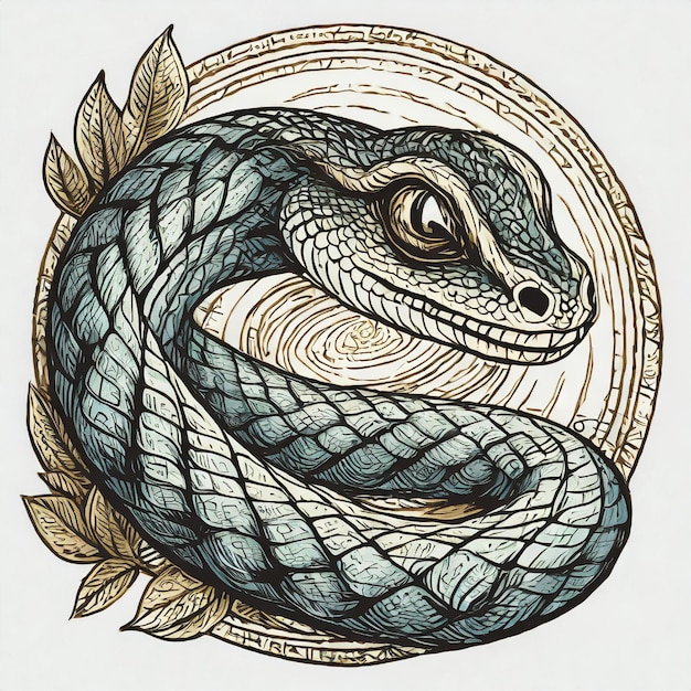 Illustration vectorielle dessinée à la main d'un serpent dans la technique de gravure isolée sur fond blanc