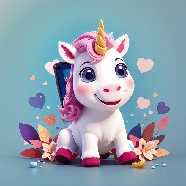Illustration vectorielle de dessins animés de l'unicorne qui prend un selfie