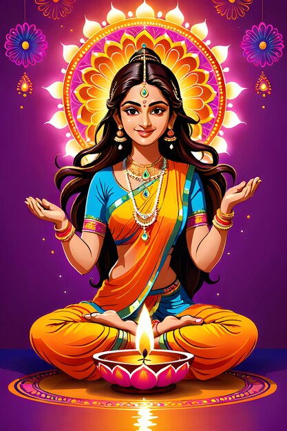 Illustration vectorielle du festival hindou de Diwali avec des diyas traditionnels indiens brillants et colorés
