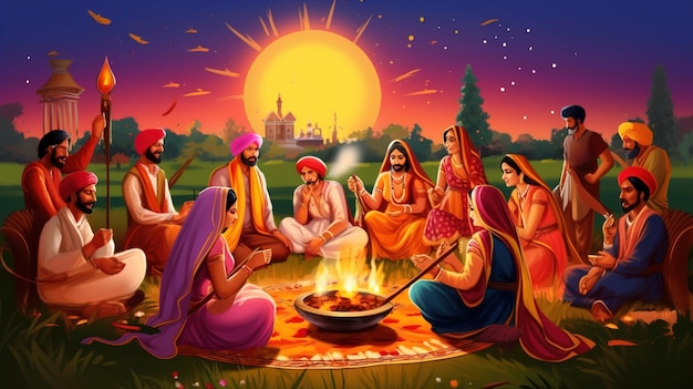 Illustration vectorielle du fond de vacances Happy Lohri pour le festival Punjabi