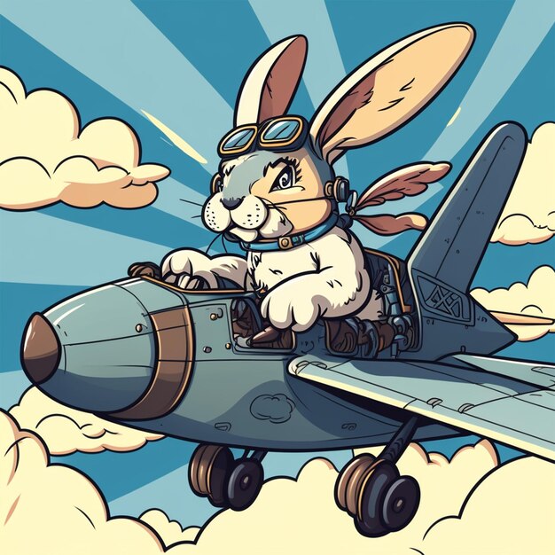 Photo illustration vectorielle du lapin à bord d'un avion