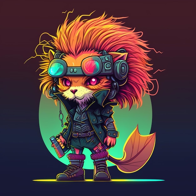 Illustration vectorielle du lion cyberpunk