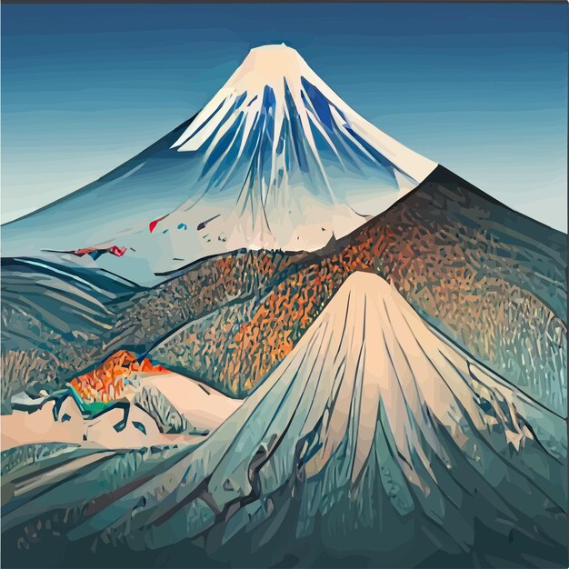 Illustration vectorielle du Mont Fuji japonais avec une variété d'arbres Idéal pour les sports de voyage ou la conception spirituelle Asiatique