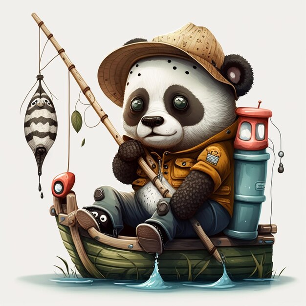 Illustration vectorielle du panda pêcheur
