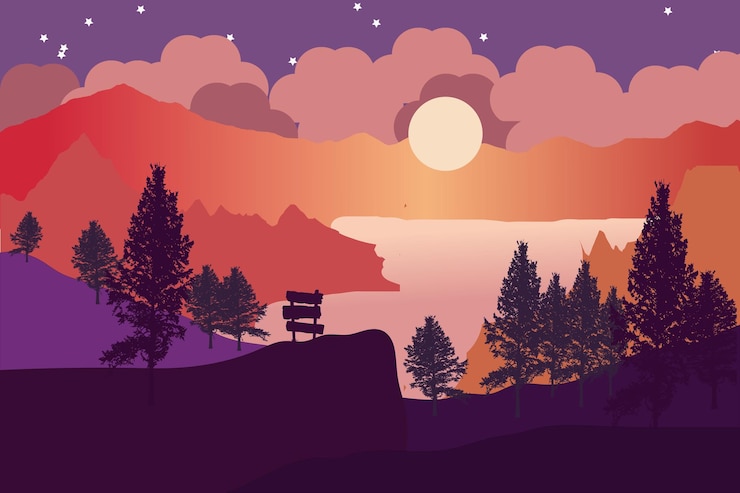 Photo illustration vectorielle du paysage nocturne des montagnes