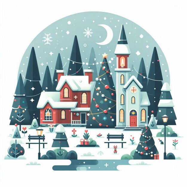 Illustration vectorielle du paysage de Noël