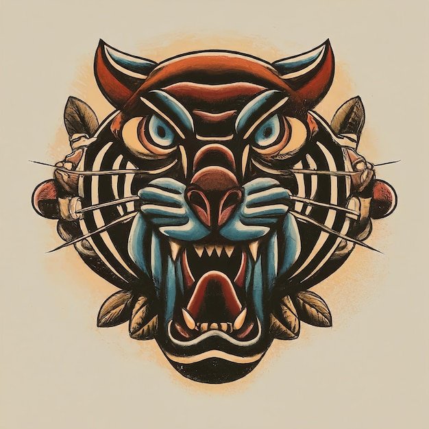 illustration vectorielle du tatouage de la tête de tigre