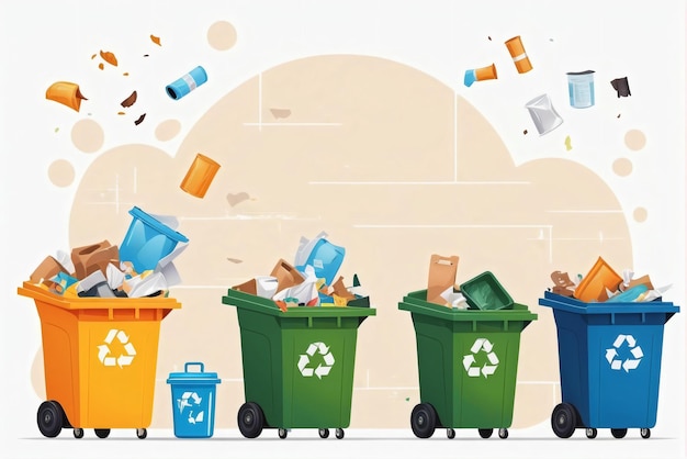 illustration vectorielle du tri des déchets tri des déchets par matériau et type dans une poubelle