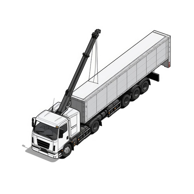 Illustration vectorielle de l'efficacité et de la précision d'une grue télescopique montée sur un camion préfabriquée
