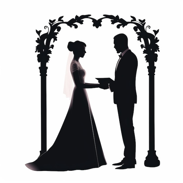 Photo illustration vectorielle élégante de silhouette de mariée et de marié pour la cérémonie de mariage