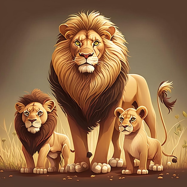 Illustration vectorielle de la famille des lions