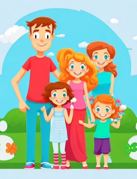 Une illustration vectorielle fantaisiste de style dessin animé d'une famille