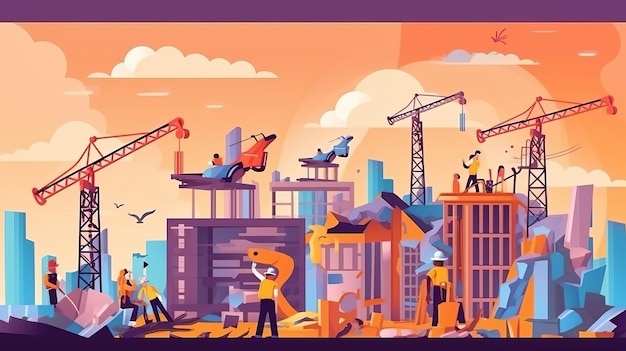 Illustration vectorielle de la fête du Travail des constructeurs, des ouvriers du chantier de construction et du travail pour l'affiche