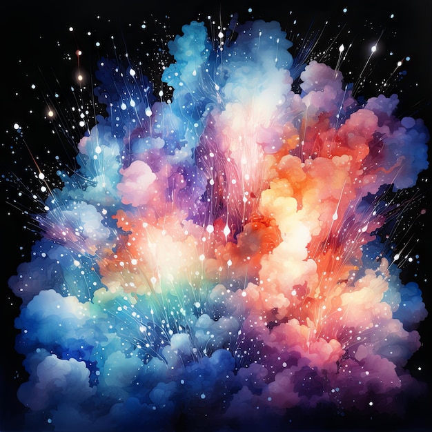 Photo illustration vectorielle d'un feu d'artifice à l'aquarelle