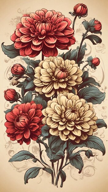 Photo illustration vectorielle de la fleur de dahlia vintage