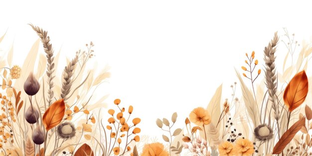 Photo illustration vectorielle de fleurs séchées boho avec espace pour la copie
