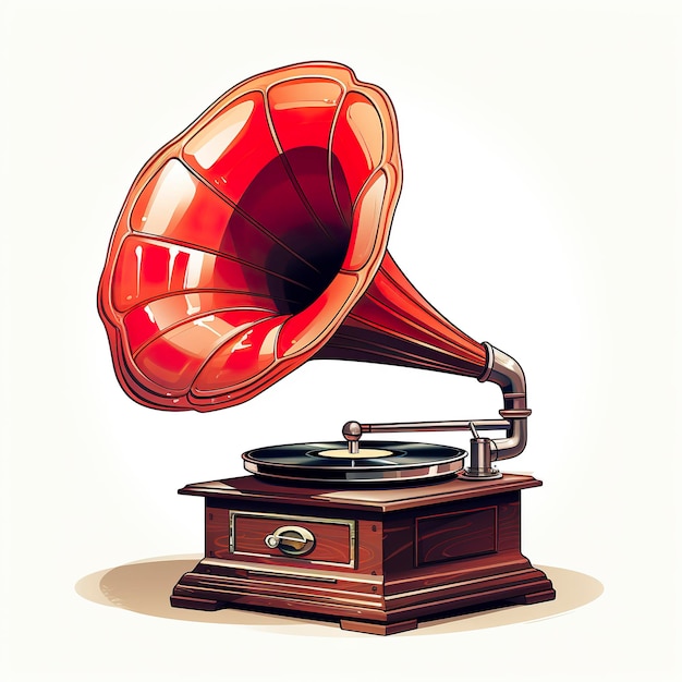 Illustration vectorielle d'un gramophone à l'ancienne dans un dessin animé de style anime kawaii