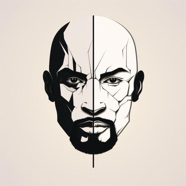 Illustration vectorielle de l'homme chauve africain tatoué contrastant la lumière et l'obscurité