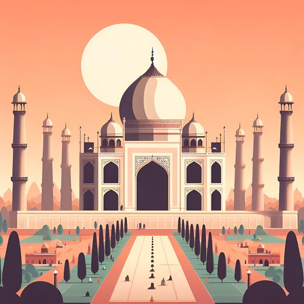 L'illustration vectorielle de l'horizon du Taj Mahal, célèbre bâtiment architectural moghol indien dans un style plat