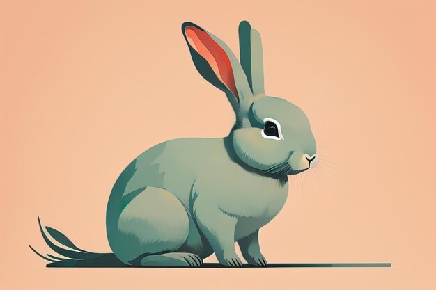 Illustration vectorielle d'un joli lapin blanc assis sur un fond de couleur unie ai génératif