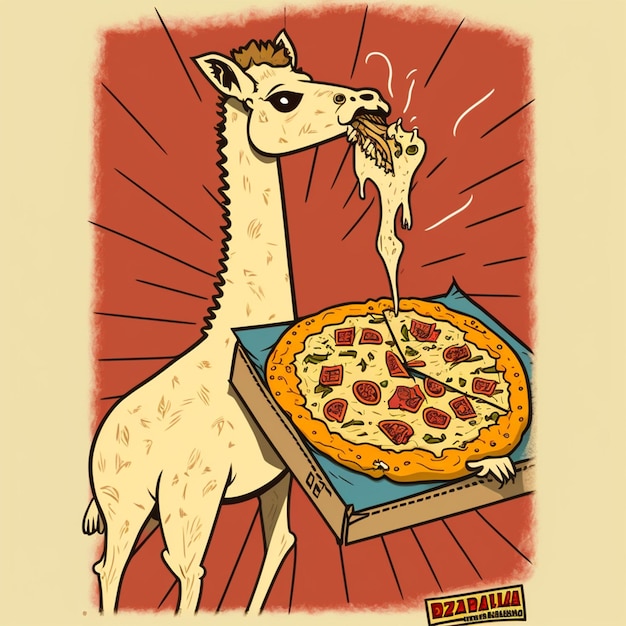 L'illustration vectorielle d'un lama qui mange une pizza