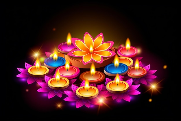 illustration vectorielle de lampe à huile colorée sur fond sombre papier peint Diwali