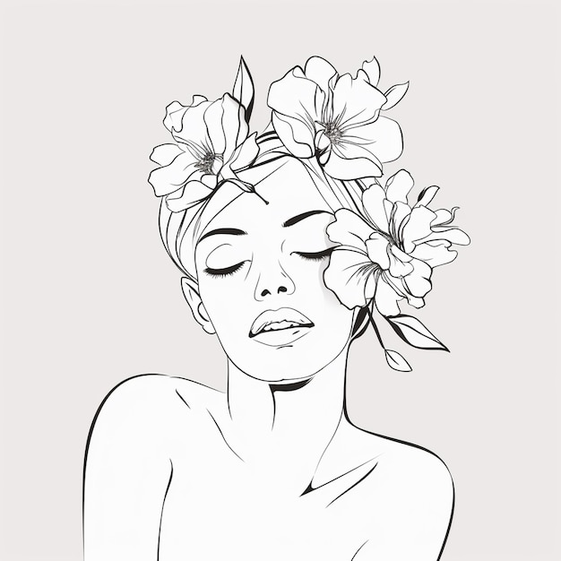 Photo illustration vectorielle libre de femme dessinée à la main avec des fleurs