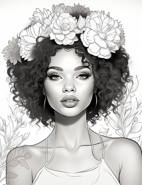 Photo illustration vectorielle libre de femme dessinée à la main avec des fleurs